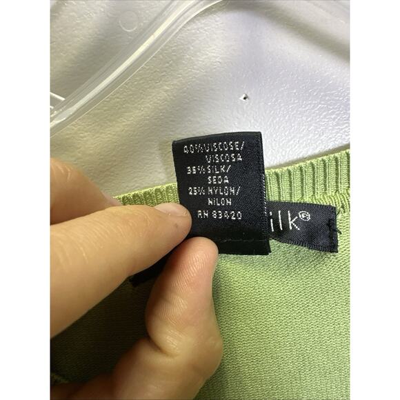 August Silk Cardigan Sweater Women’s L Button Front Silk Blend Green Y2K Preppy - Picture 4 of 9